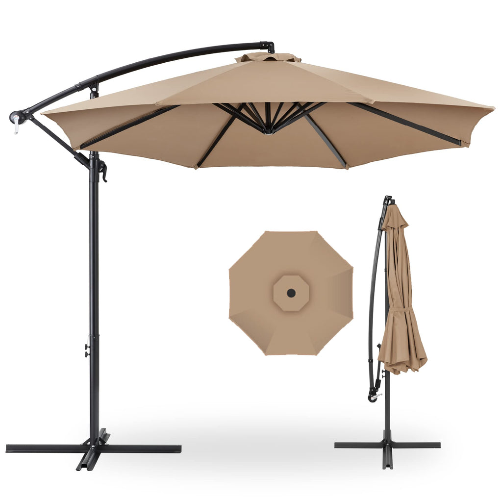 10ft Offset Hanging Market Patio Umbrella w/Easy Tilt Adjustment, Polyester Shade, 8 Ribs for Backyard, Poolside, Lawn and Garden - Tan
