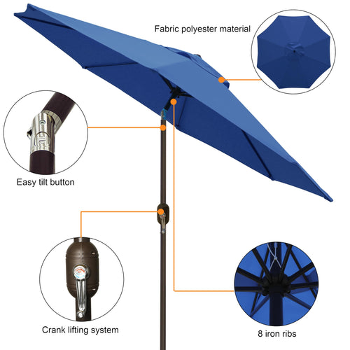 9' Outdoor Patio Umbrella, Outdoor Table Umbrella, Yard Umbrella, Market Umbrella with 8 Sturdy Ribs, Push Button Tilt and Crank