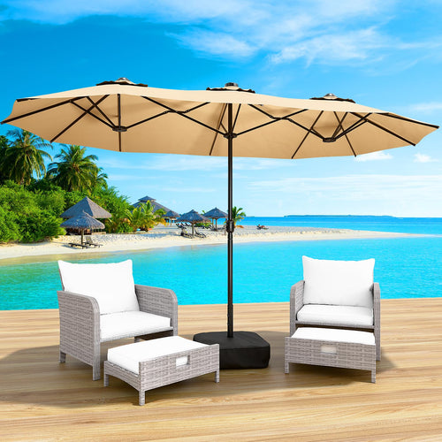 15FT Double-Sided Patio Umbrella with Base Included, Large Outdoor Rectangular Market Umbrella for Backyard, Poolside, Lawn & Garden