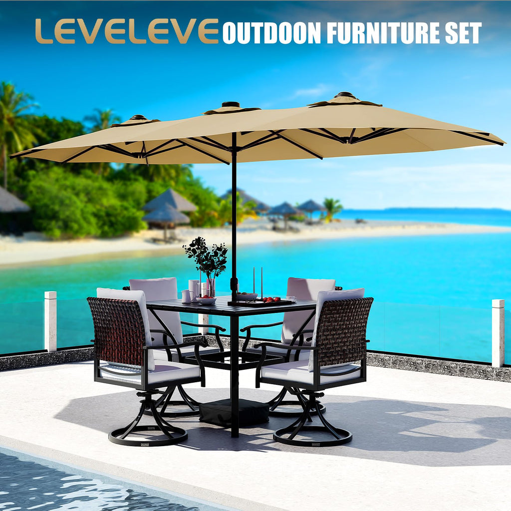 15FT Double-Sided Patio Umbrella with Base Included, Large Outdoor Rectangular Market Umbrella for Backyard, Poolside, Lawn & Garden
