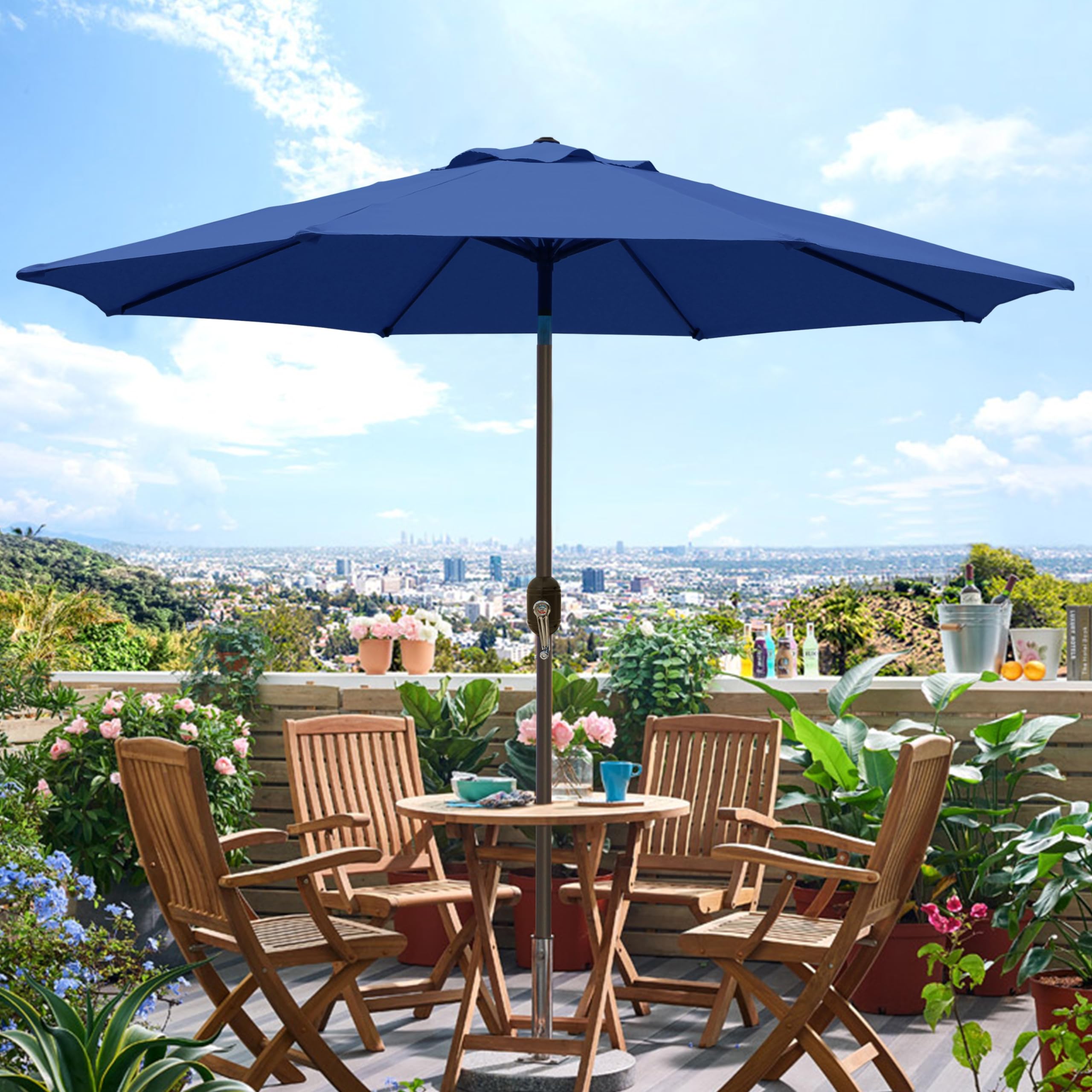 9' Outdoor Patio Umbrella, Outdoor Table Umbrella, Yard Umbrella, Market Umbrella with 8 Sturdy Ribs, Push Button Tilt and Crank