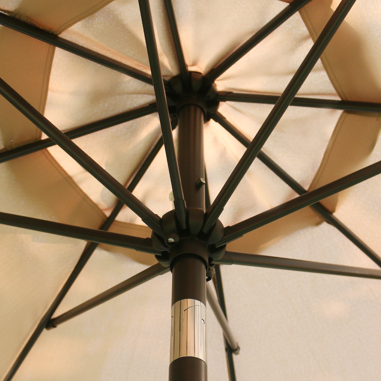 9' Patio Umbrella Outdoor Table Umbrella with 8 Ribs Tan | 9 FT Patio Umbrella with Waterproof Polyester Canopy, Aluminum Pole, Push-Button Tilt & Crank for Outdoor Patio Tables, Pool