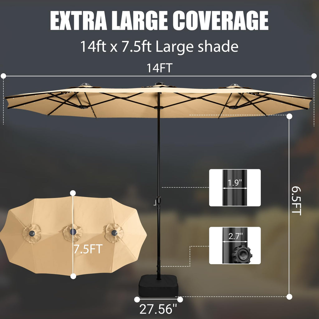 15FT Double-Sided Patio Umbrella with Base Included, Large Outdoor Rectangular Market Umbrella for Backyard, Poolside, Lawn & Garden