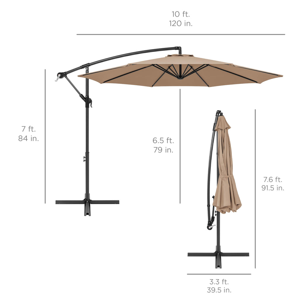 10ft Offset Hanging Market Patio Umbrella w/Easy Tilt Adjustment, Polyester Shade, 8 Ribs for Backyard, Poolside, Lawn and Garden - Tan